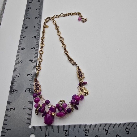 Chicos Purple Beaded Necklace Gold Tone Whimsigoth Boho - Picture 9 of 10